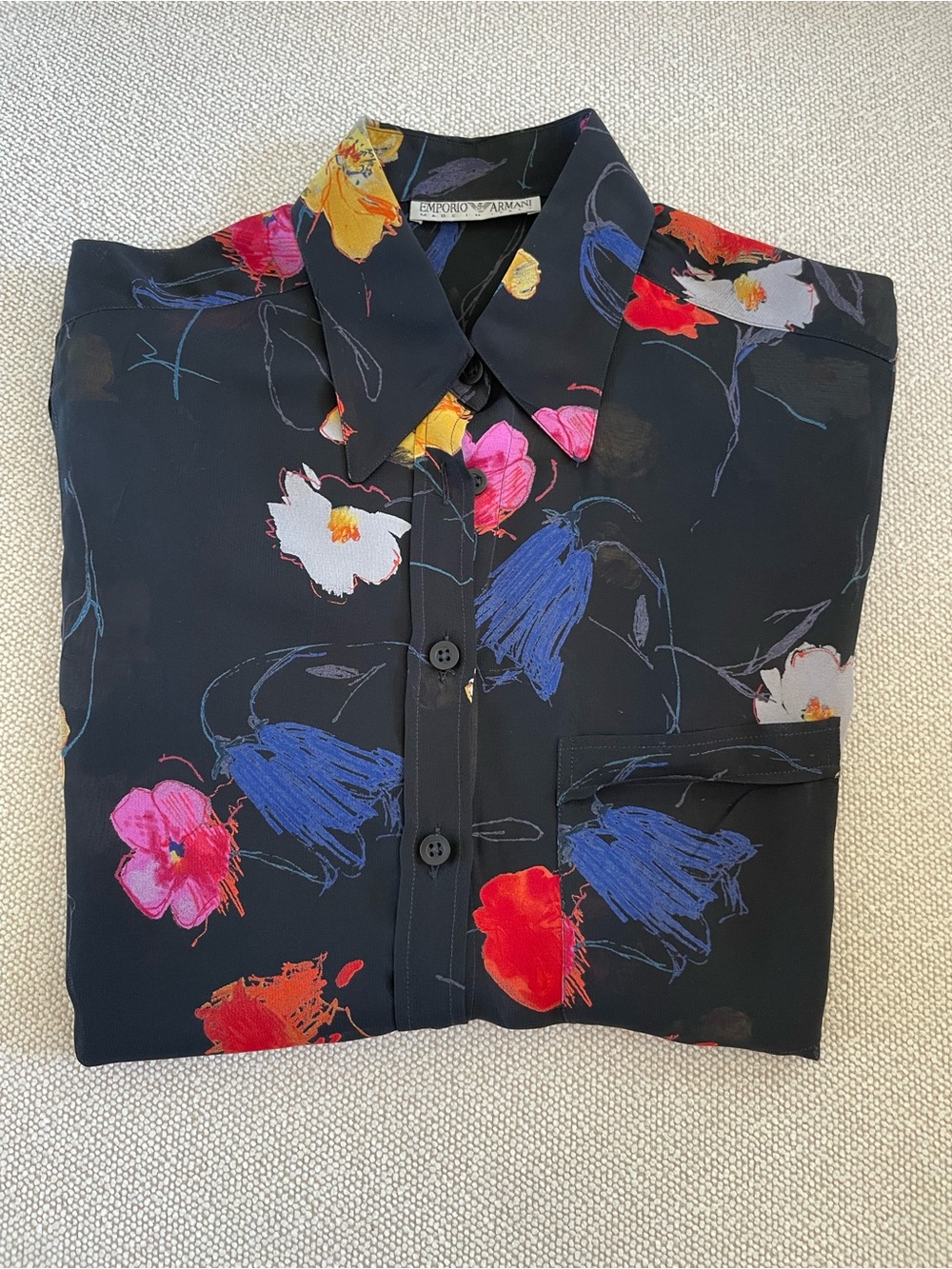 Emporio Armani Black Shirt with Blue, Red & Pink Floral Print
